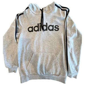 adidas Essential Hoodie Mens Sz Small 3 Stripes Pullover Long Sleeve Light Gray